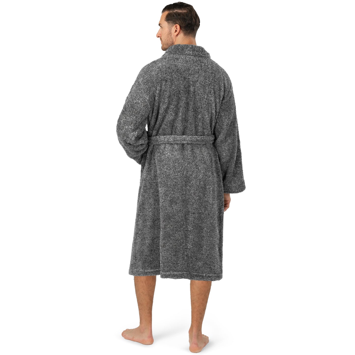 Mens Soft Robe, Plush Fluffy Fleece Bathrobe for Men, Long Sherpa Spa Robe with Shawl Collar (Heather Gray,S/M)