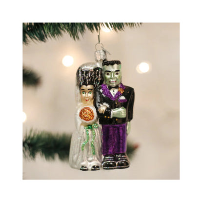 Halloween Decorations Glass Blown Ornaments for Christmas Tree Frankenstein and Bride