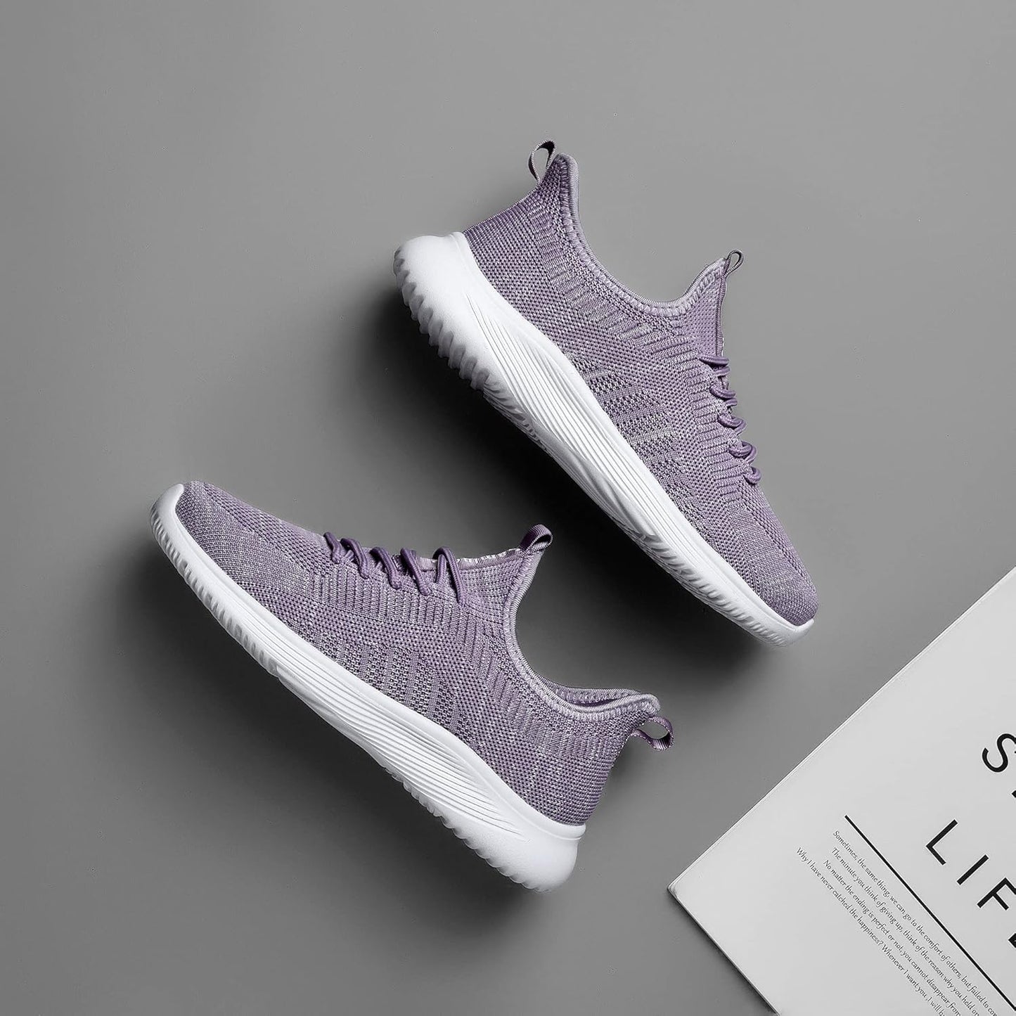 Womens Walking Tennis Shoes Slip on Lightweight Comfort Memory Foam Sneakers for Work Gym Running Purple Size 8