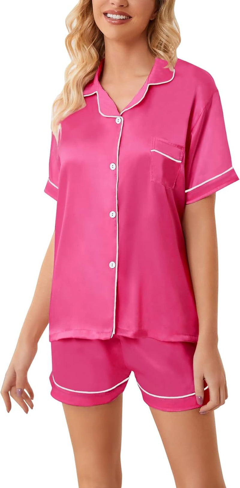 Girls Womens Pajamas, Satin Silky Pjs Set Kids 2Pcs Button-Down Nightwear Sleepwear Gift for Mommy and Me