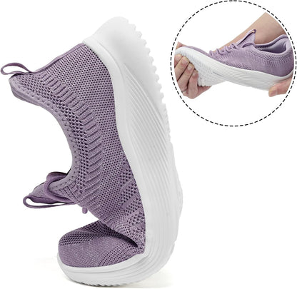 Womens Walking Tennis Shoes Slip on Lightweight Comfort Memory Foam Sneakers for Work Gym Running Purple Size 8