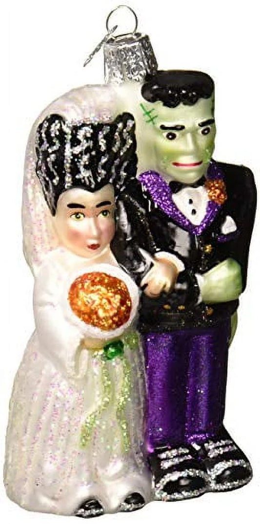 Halloween Decorations Glass Blown Ornaments for Christmas Tree Frankenstein and Bride