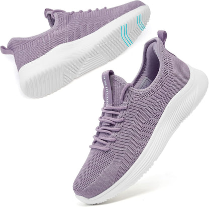 Womens Walking Tennis Shoes Slip on Lightweight Comfort Memory Foam Sneakers for Work Gym Running Purple Size 8