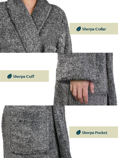 Mens Soft Robe, Plush Fluffy Fleece Bathrobe for Men, Long Sherpa Spa Robe with Shawl Collar (Heather Gray,S/M)