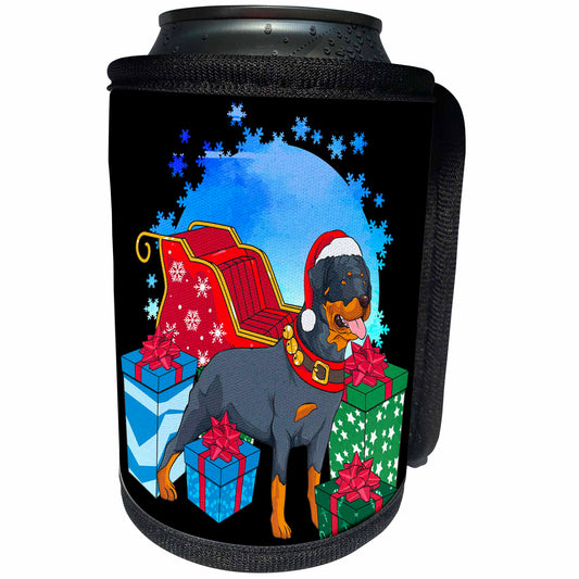 3dRose Rottweiler Dog with Christmas Gifts for Xmas Season - Can Cooler Bottle Wrap (cc_326467)