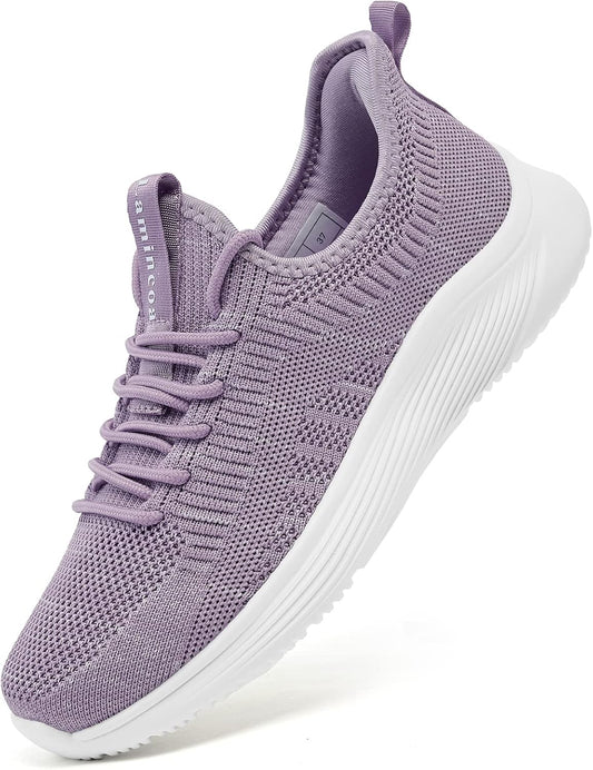 Womens Walking Tennis Shoes Slip on Lightweight Comfort Memory Foam Sneakers for Work Gym Running Purple Size 8