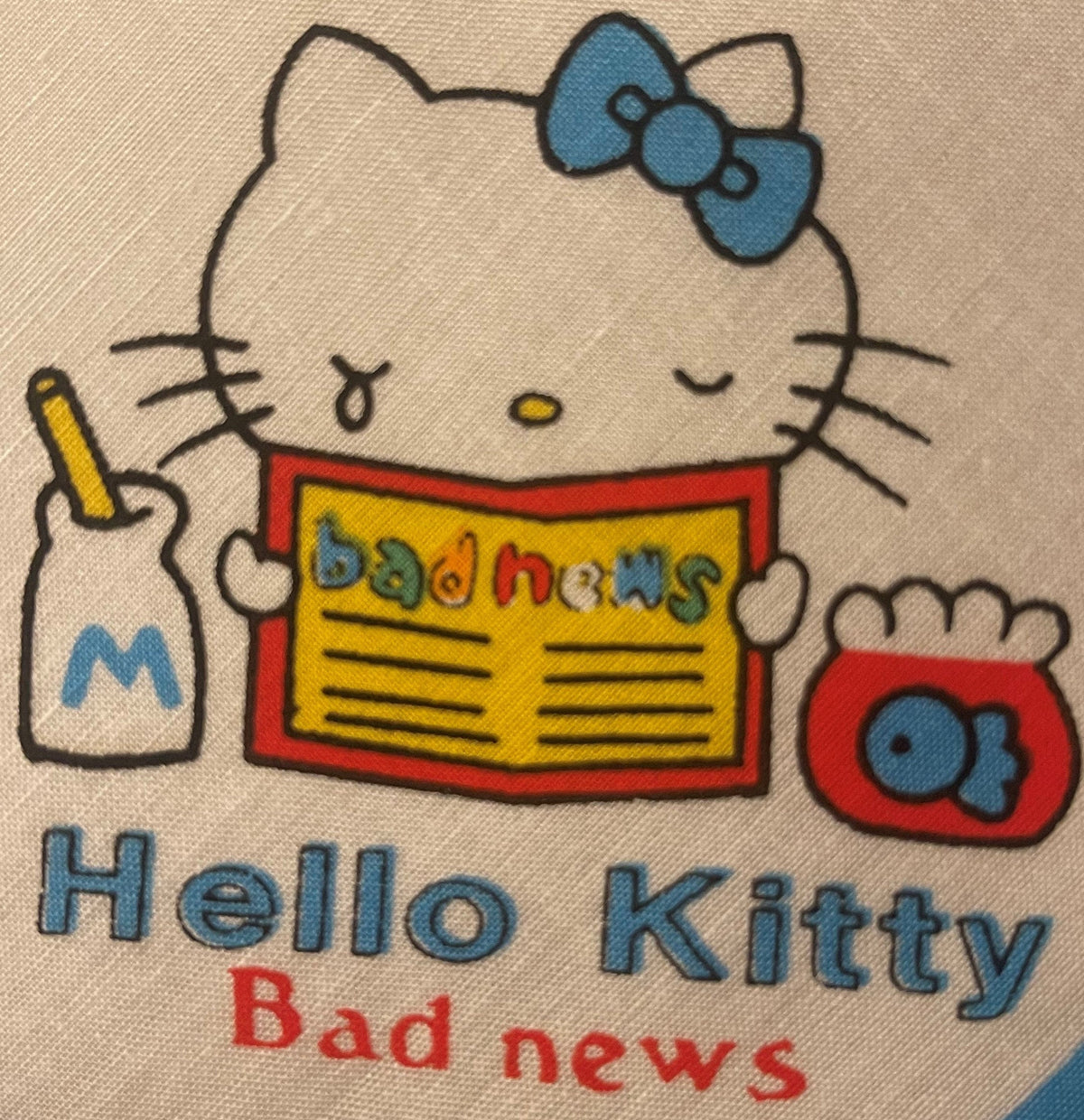 Vintage 1980s Hello Kitty Cotton Napkin Handkerchief 🎀 Blue - Sanrio Japan NOS