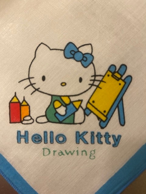 Vintage 1980s Hello Kitty Cotton Napkin Handkerchief 🎀 Blue - Sanrio Japan NOS